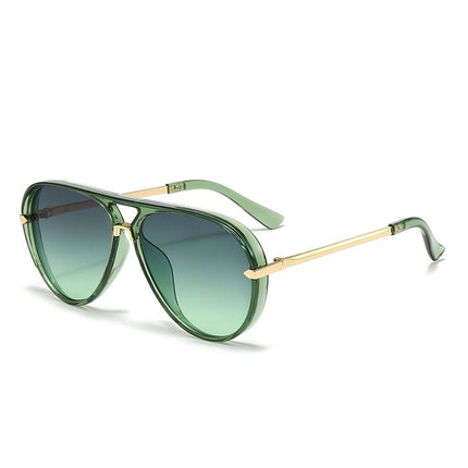 Green Retro Aviator Sunglasses with UV Protection – Oversized PC + Metal Frame, Includes Black Case