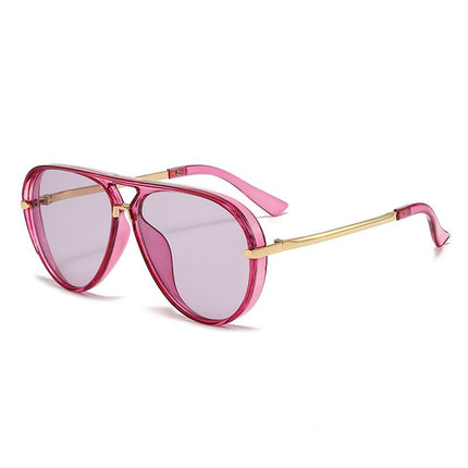 Pink Retro Aviator Sunglasses with UV Protection – Oversized PC + Metal Frame, Includes Black Case