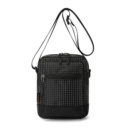 Black Unisex Plaid Nylon Crossbody Bag – Lightweight Multi-Pocket Shoulder Bag for Phone & Daily Essentials
