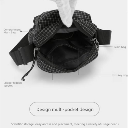 Black Unisex Plaid Nylon Crossbody Bag – Lightweight Multi-Pocket Shoulder Bag for Phone & Daily Essentials