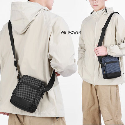 Blue Unisex Plaid Nylon Crossbody Bag – Lightweight Multi-Pocket Shoulder Bag for Phone & Daily Essentials