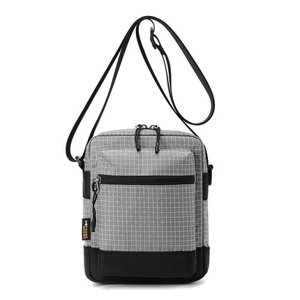 Gray Unisex Plaid Nylon Crossbody Bag – Lightweight Multi-Pocket Shoulder Bag for Phone & Daily Essentials