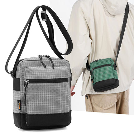 Gray Unisex Plaid Nylon Crossbody Bag – Lightweight Multi-Pocket Shoulder Bag for Phone & Daily Essentials