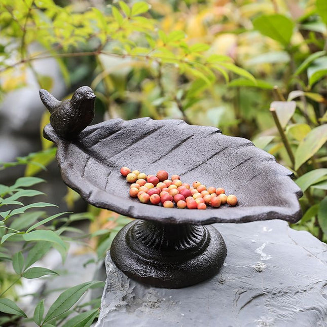 Vintage Cast Iron Leaf Bird Feeder  – Garden & Patio Decor (24.5cm)