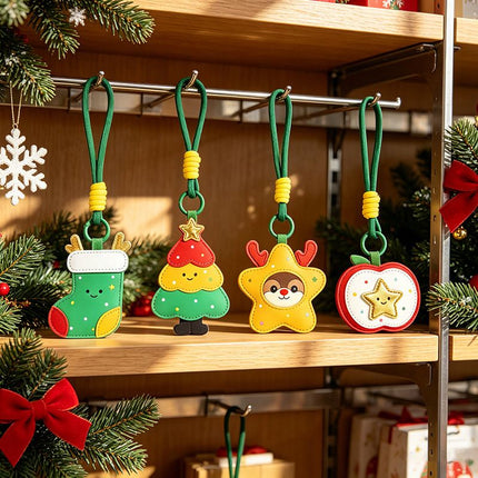 2-Piece Christmas stockings Shaped PU Leather Keychains – Cute Holiday Bag Ornaments and Car Decorations