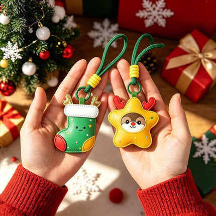 2-Piece Christmas stockings Shaped PU Leather Keychains – Cute Holiday Bag Ornaments and Car Decorations