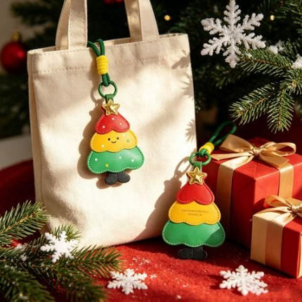 2-Piece Peace Apple Shaped PU Leather Keychains – Cute Holiday Bag Ornaments and Car Decorations