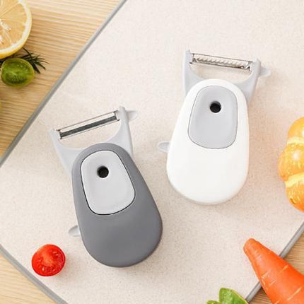 2 Pcs White 3-in-1 Magnetic Foldable Peeler – Portable Stainless Steel Vegetable & Fruit Tool with Storage 