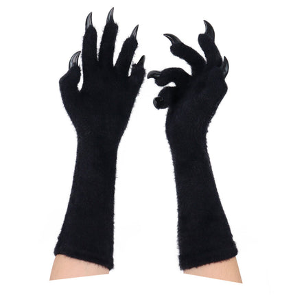 1 Pair Black Realistic Long Claw Gloves – Halloween Costume Beast Paw Prop with Resin Nails