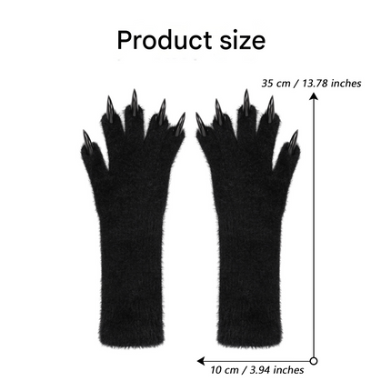1 Pair Black Realistic Long Claw Gloves – Halloween Costume Beast Paw Prop with Resin Nails