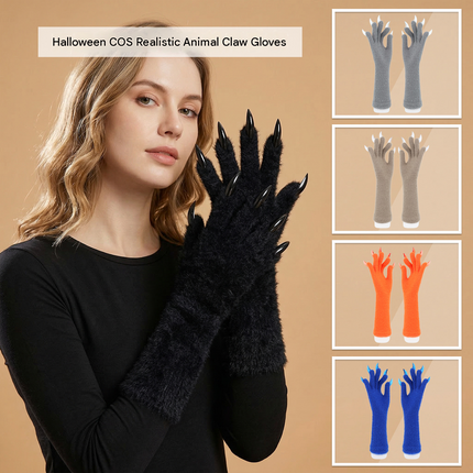1 Pair Black Realistic Long Claw Gloves – Halloween Costume Beast Paw Prop with Resin Nails