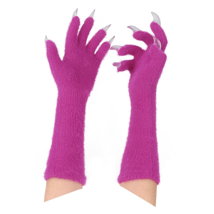 1 Pair Purple Realistic Long Claw Gloves – Halloween Costume Beast Paw Prop with Resin Nails
