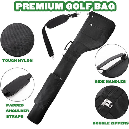 Black Portable Waterproof Golf Club Bag – Lightweight Oxford Carry Sleeve with Padded Strap & Storage Pockets