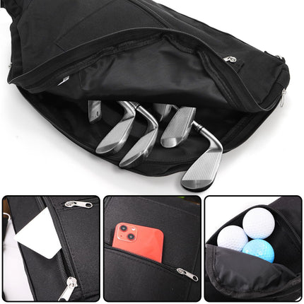 Black Portable Waterproof Golf Club Bag – Lightweight Oxford Carry Sleeve with Padded Strap & Storage Pockets