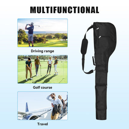 Black Portable Waterproof Golf Club Bag – Lightweight Oxford Carry Sleeve with Padded Strap & Storage Pockets