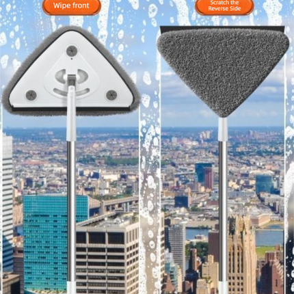 Adjustable Triangle Cleaning Mop 124-164cm Extendable Long Handle Window Squeegee Wall Washer Rotatable Head for Ceilings High Corners Wet Dry Use with 2 Microfibre Pads