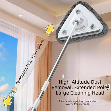 Adjustable Triangle Cleaning Mop 150cm Long Handle Window Squeegee Wall Washer Rotatable Head for Ceilings High Corners Wet Dry Use with 2 Microfibre Pads