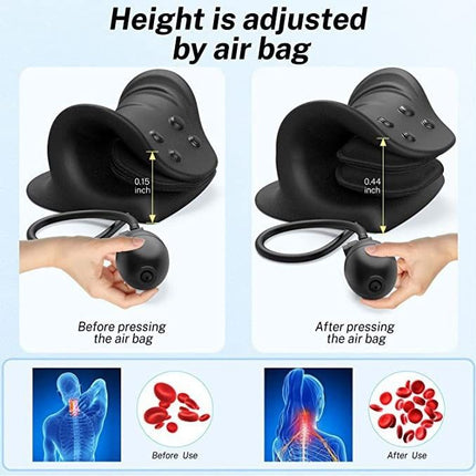 Adjustable Inflatable Cervical Traction Pillow – PU Foam Neck Stretcher & Massager with Air Pump