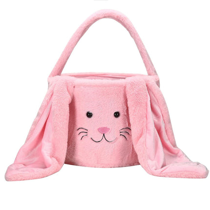 Pink Cute Plush Bunny Easter Basket with Long Ears and Personalization Option for Kids Egg Hunt and Spring Celebration