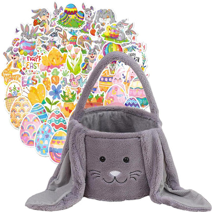 Brown Cute Plush Bunny Easter Basket with Long Ears and Personalization Option for Kids Egg Hunt and Spring Celebration