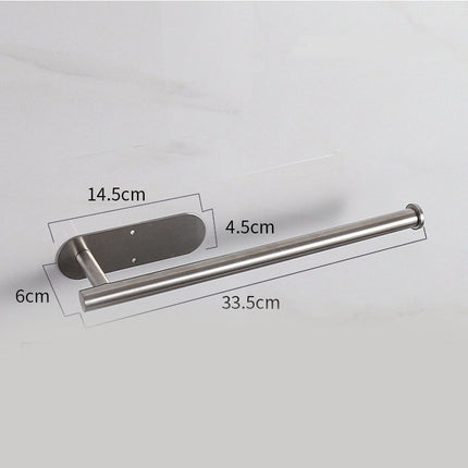 Silver Stainless Steel Kitchen Paper Holder with Adhesive Mounting – Under Cabinet Tissue Roll Rack for Paper Towels, Toilet Paper or Plastic Wrap