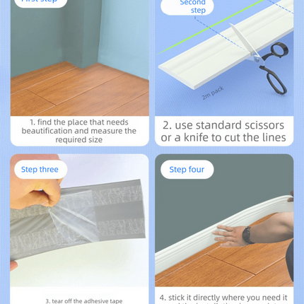 White 3-Meter Self-Adhesive Reinforced Skirting Board – 10 cm Wide Wall Decorative Trim for Home Interior