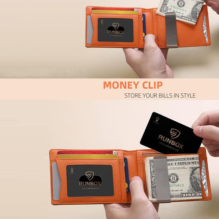 Black and orange 12-Card Slot Men's Wallet with RFID Protection – Slim, Durable, and Secure Bifold Wallet