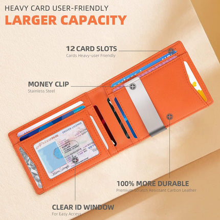 Black 12-Card Slot Men's Wallet with RFID Protection – Slim, Durable, and Secure Bifold Wallet