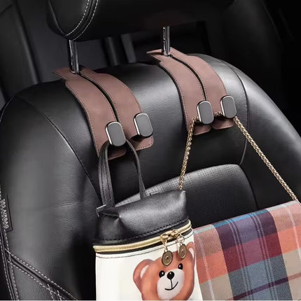 Grey 4-Pack Car Seat Back Hooks – Hidden Suede Leather with Metal Hooks for Storage and Phone Stand