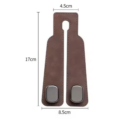 Brown 4-Pack Car Seat Back Hooks – Hidden Suede Leather with Metal Hooks for Storage and Phone Stand