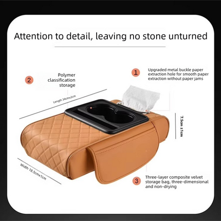 Grey Car Central Armrest Box Raiser Pad with Cup Holder, Tissue Box & Phone Storage – 4-in-1 Multi-Functional Design