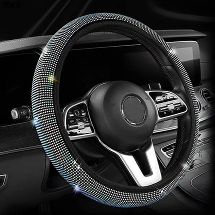 Colorful Crystal Rhinestone Steering Wheel Cover – Elastic Stretch Design with Full Diamond Embellishment