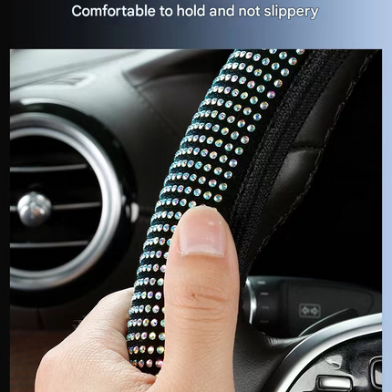 Black Crystal Rhinestone Steering Wheel Cover – Elastic Stretch Design with Full Diamond Embellishment