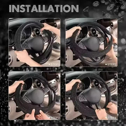 Blue Crystal Rhinestone Steering Wheel Cover – Elastic Stretch Design with Full Diamond Embellishment