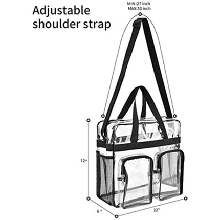 Black Clear Multi-Pocket Tote Bag – Waterproof & Organized Carryall with Front Zipper Pockets and Adjustable Strap