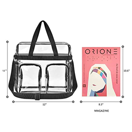 Black Clear Multi-Pocket Tote Bag – Waterproof & Organized Carryall with Front Zipper Pockets and Adjustable Strap