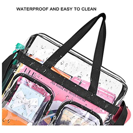 Black Clear Multi-Pocket Tote Bag – Waterproof & Organized Carryall with Front Zipper Pockets and Adjustable Strap