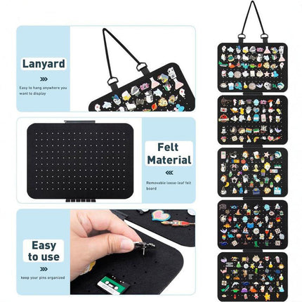 Black Pin Storage Hanging Organizer – 5-Piece Removable Felt Board Display Rack for Brooches, Badges & Collectibles