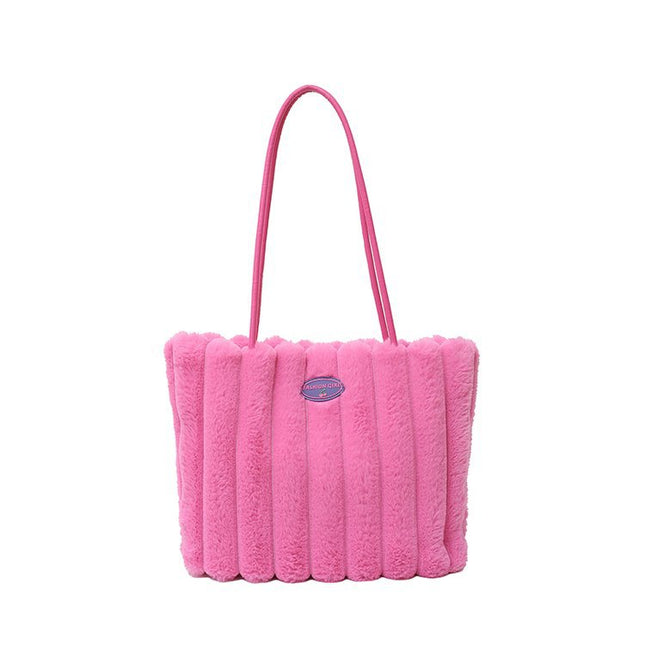 Rose red Faux Fur Tote Bag with Large Capacity Soft Plush Material & Adjustable Handle V888-ELOSUNG48154