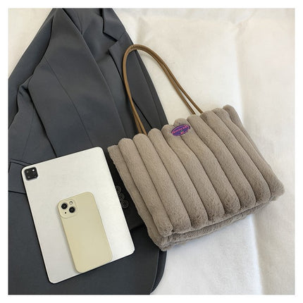 Coffee color Faux Fur Tote Bag with Large Capacity, Soft Plush Material & Adjustable Handle – Stylish Shoulder Handbag for Women, Perfect for Daily Commute and Casual Wear