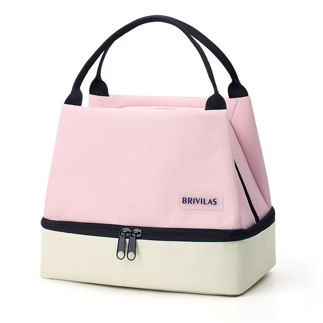 Pink Double-Layer Insulated Lunch Bag with Aluminum Foil Lining Thermal Food Carrier for Hot & Cold Meals