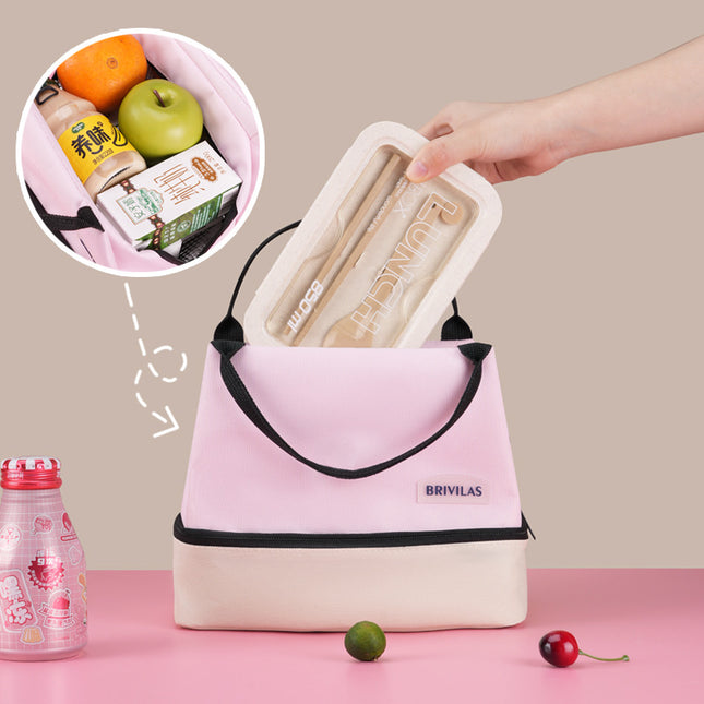 Pink Double-Layer Insulated Lunch Bag with Aluminum Foil Lining Thermal Food Carrier for Hot & Cold Meals – product detail