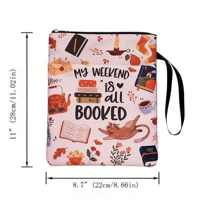Bohemian check Zippered Book Sleeve with Printed Design – Waterproof Protective Cover for Books, Ideal for Readers and Students with Extra Pocket & Carry Strap