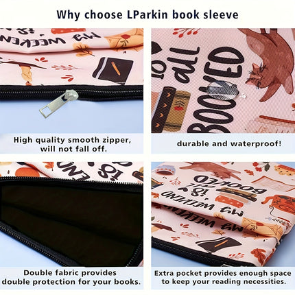 Leopard print Zippered Book Sleeve with Printed Design – Waterproof Protective Cover for Books, Ideal for Readers and Students with Extra Pocket & Carry Strap