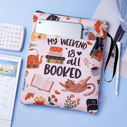 Leopard print Zippered Book Sleeve with Printed Design – Waterproof Protective Cover for Books, Ideal for Readers and Students with Extra Pocket & Carry Strap