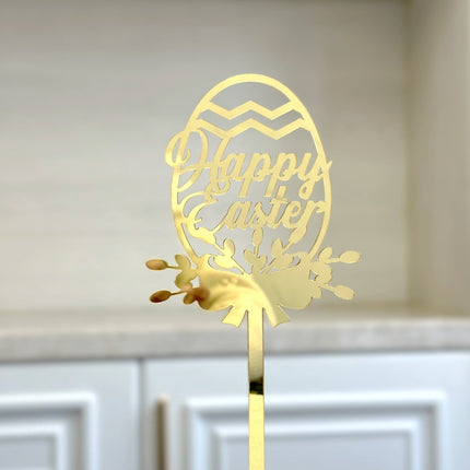 10-Piece Set of Elegant Easter Cake Toppers – Gold Acrylic "Happy Easter" Decorations with Bunny & Egg Designs, Perfect for Party Cakes and Festive Table Settings(Style 1)