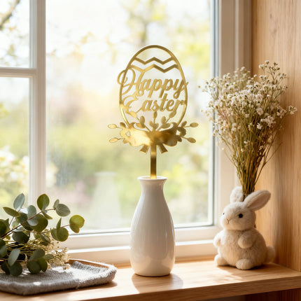 10-Piece Set of Elegant Easter Cake Toppers – Gold Acrylic "Happy Easter" Decorations with Bunny & Egg Designs, Perfect for Party Cakes and Festive Table Settings(Style 1)