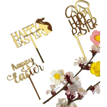 10-Piece Set of Elegant Easter Cake Toppers – Gold Acrylic "Happy Easter" Decorations with Bunny & Egg Designs, Perfect for Party Cakes and Festive Table Settings(Style 1)