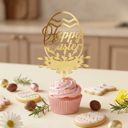 10-Piece Set of Elegant Easter Cake Toppers – Gold Acrylic "Happy Easter" Decorations with Bunny & Egg Designs, Perfect for Party Cakes and Festive Table Settings(Style 6)