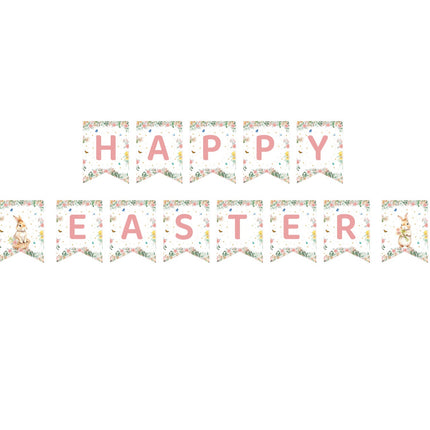 Easter Party Decoration Set – Floral Bunny Tablecloth 137x274cm + Happy Easter Banner, Spring-Themed Decor for Festive Gatherings